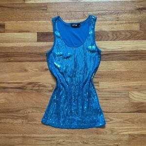Preppy 2000s Teal Mermaidcore Sequined Tank Top Size S Y2k Sirencore Rave